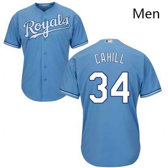 Mens Majestic Kansas City Royals 34 Trevor Cahill Replica Light Blue Alternate 1 Cool Base MLB Jersey
